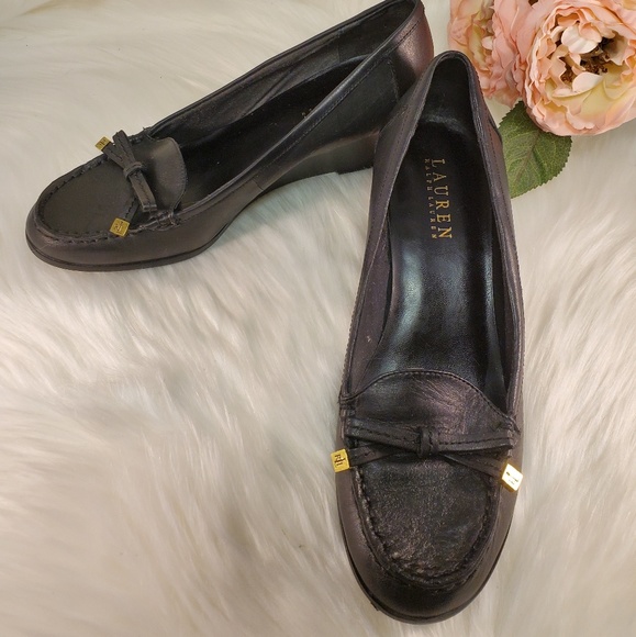 RALPH LAUREN BROWN LEATHER MOCCASIN WEDGES 8.5 - Picture 1 of 8